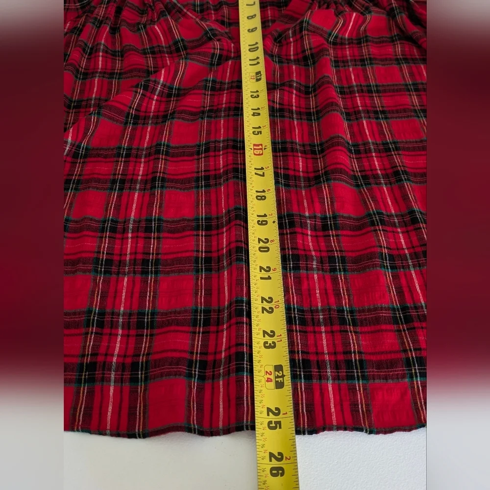 OLD NAVY Pullover Peasant Top Women 2X Red Buffalo Plaid Puff Sleeves V-neck New